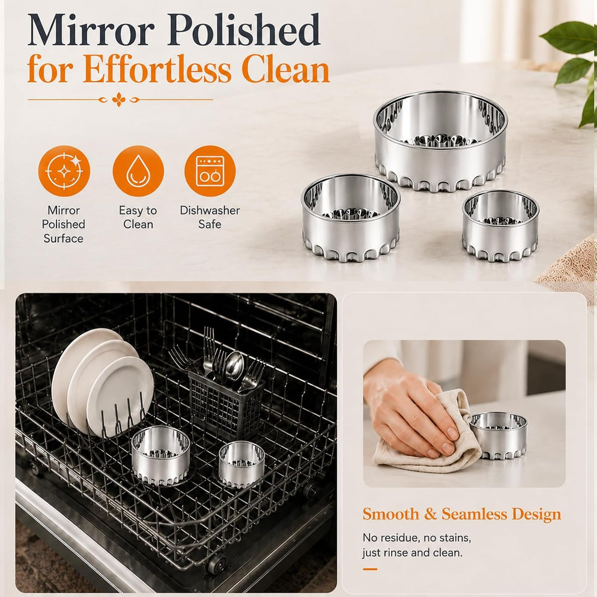 Biscuit Cutters Set, Round Cookie Cutters, Stainless Steel Dumpling Cutters,Cake Pastry Cutters,Scone Cutters Molds for Cooking Baking (3Pcs, Plain Edge)