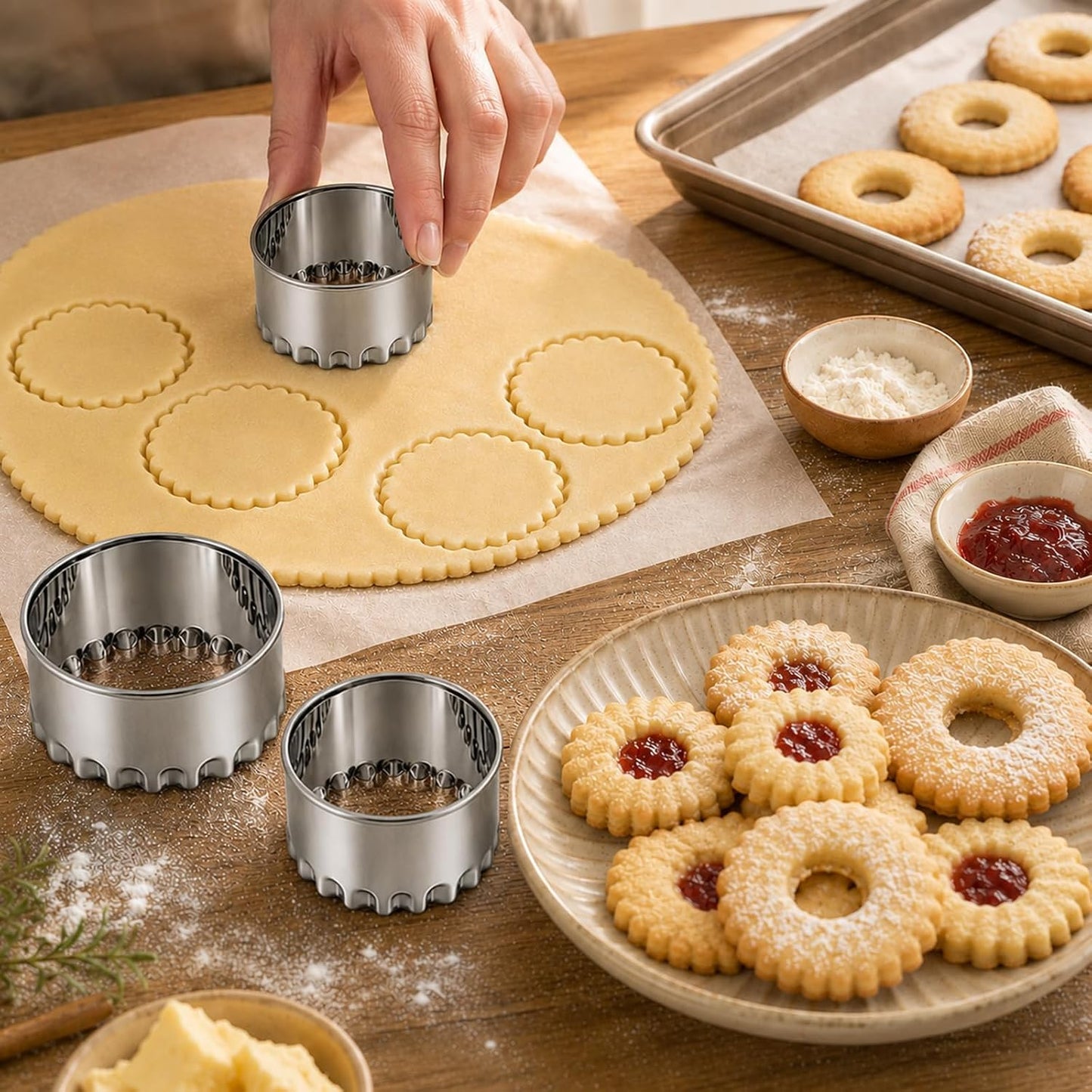 Biscuit Cutters Set, Round Cookie Cutters, Stainless Steel Dumpling Cutters,Cake Pastry Cutters,Scone Cutters Molds for Cooking Baking (3Pcs, Plain Edge)
