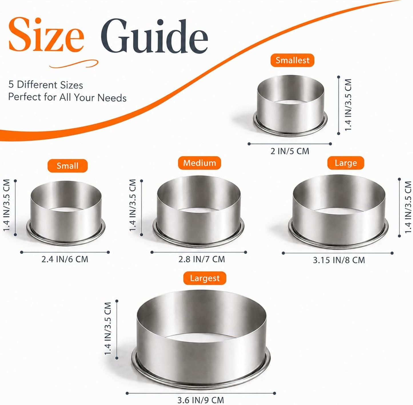 Biscuit Cutters Set, Round Cookie Cutters, Stainless Steel Dumpling Cutters,Cake Pastry Cutters,Scone Cutters Molds for Cooking Baking (3Pcs, Plain Edge)