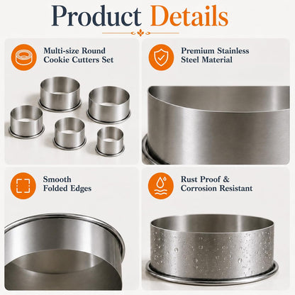 Biscuit Cutters Set, Round Cookie Cutters, Stainless Steel Dumpling Cutters,Cake Pastry Cutters,Scone Cutters Molds for Cooking Baking (3Pcs, Plain Edge)