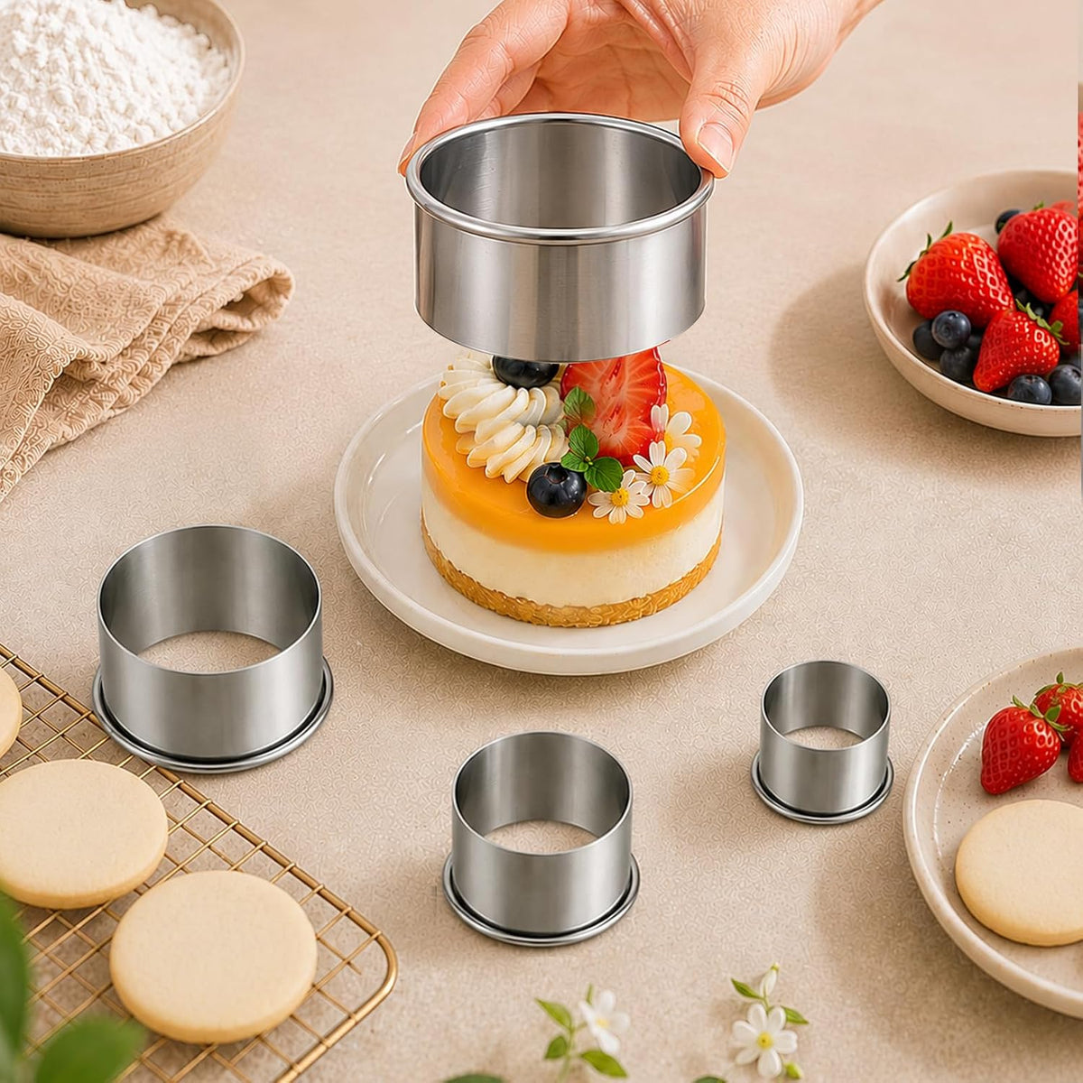Biscuit Cutters Set, Round Cookie Cutters, Stainless Steel Dumpling Cutters,Cake Pastry Cutters,Scone Cutters Molds for Cooking Baking (3Pcs, Plain Edge)