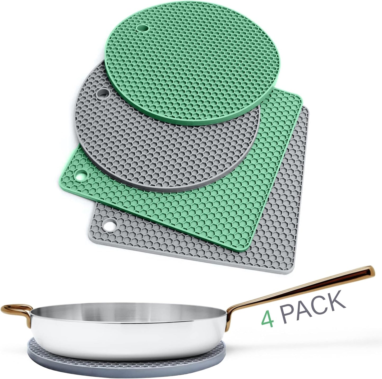 Silicone Trivets for Hot Dishes, Pots, Pans (2 Pack) - Heat-Resistant Pot Holders for Kitchen Countertop Mats - Silicone Trivet Mat (9 x 12 Inch) - Multipurpose Counter Pads (Black)