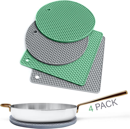 Silicone Trivets for Hot Dishes, Pots, Pans (2 Pack) - Heat-Resistant Pot Holders for Kitchen Countertop Mats - Silicone Trivet Mat (9 x 12 Inch) - Multipurpose Counter Pads (Black)