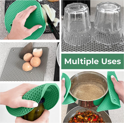 Silicone Trivets for Hot Dishes, Pots, Pans (2 Pack) - Heat-Resistant Pot Holders for Kitchen Countertop Mats - Silicone Trivet Mat (9 x 12 Inch) - Multipurpose Counter Pads (Black)