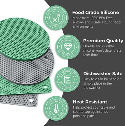 Silicone Trivets for Hot Dishes, Pots, Pans (2 Pack) - Heat-Resistant Pot Holders for Kitchen Countertop Mats - Silicone Trivet Mat (9 x 12 Inch) - Multipurpose Counter Pads (Black)