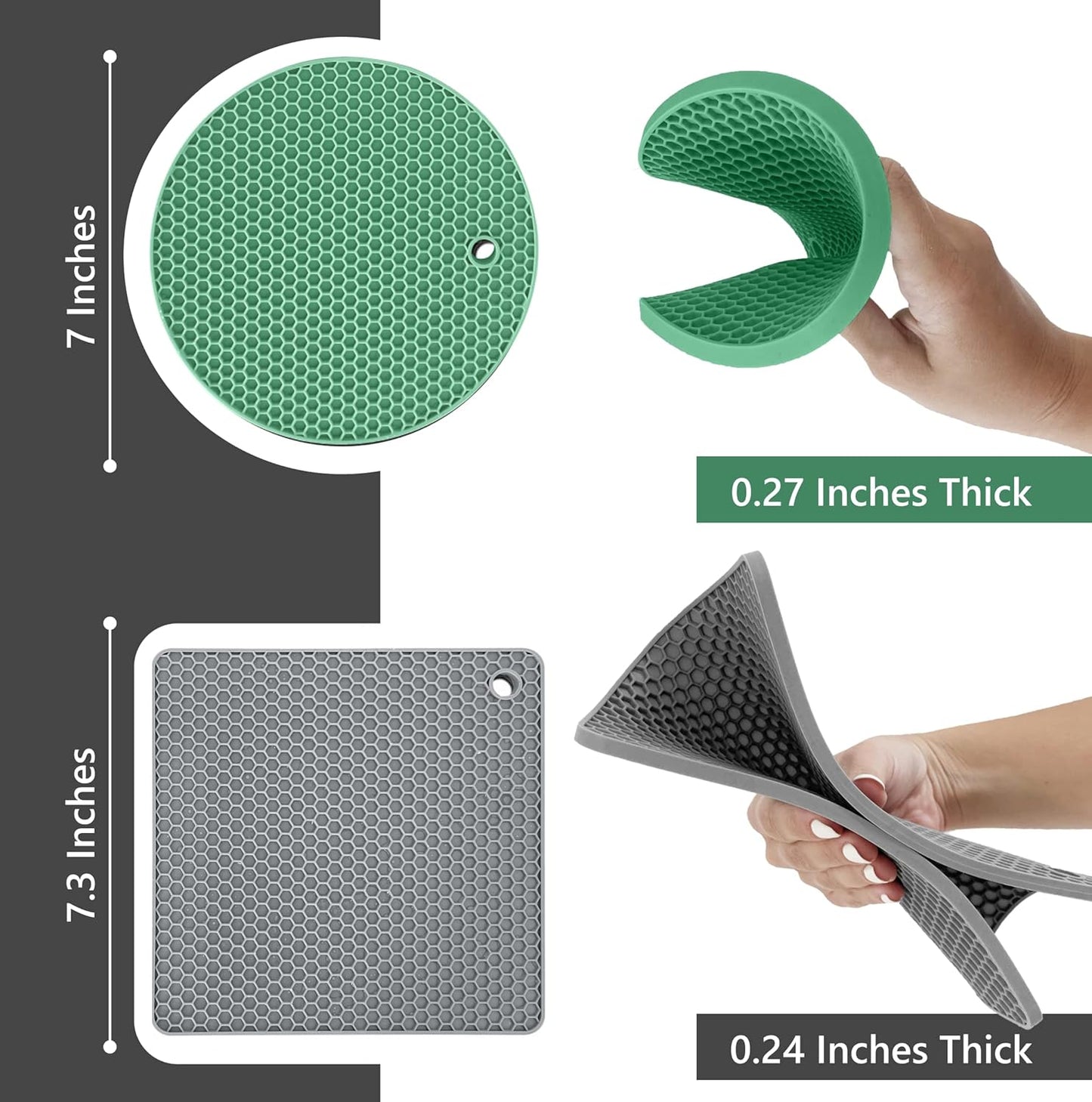 Silicone Trivets for Hot Dishes, Pots, Pans (2 Pack) - Heat-Resistant Pot Holders for Kitchen Countertop Mats - Silicone Trivet Mat (9 x 12 Inch) - Multipurpose Counter Pads (Black)