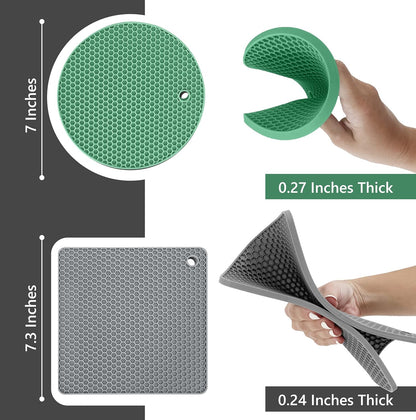Silicone Trivets for Hot Dishes, Pots, Pans (2 Pack) - Heat-Resistant Pot Holders for Kitchen Countertop Mats - Silicone Trivet Mat (9 x 12 Inch) - Multipurpose Counter Pads (Black)