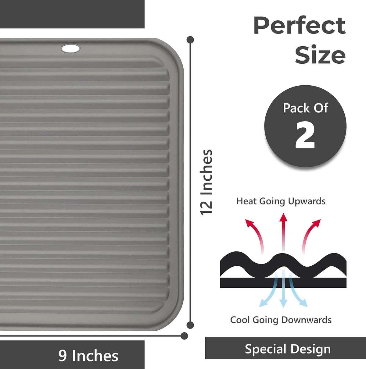 Silicone Trivets for Hot Dishes, Pots, Pans (2 Pack) - Heat-Resistant Pot Holders for Kitchen Countertop Mats - Silicone Trivet Mat (9 x 12 Inch) - Multipurpose Counter Pads (Black)