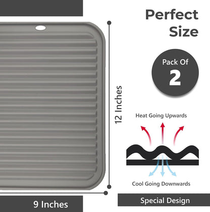 Silicone Trivets for Hot Dishes, Pots, Pans (2 Pack) - Heat-Resistant Pot Holders for Kitchen Countertop Mats - Silicone Trivet Mat (9 x 12 Inch) - Multipurpose Counter Pads (Black)