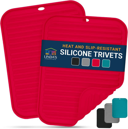 Silicone Trivets for Hot Dishes, Pots, Pans (2 Pack) - Heat-Resistant Pot Holders for Kitchen Countertop Mats - Silicone Trivet Mat (9 x 12 Inch) - Multipurpose Counter Pads (Black)