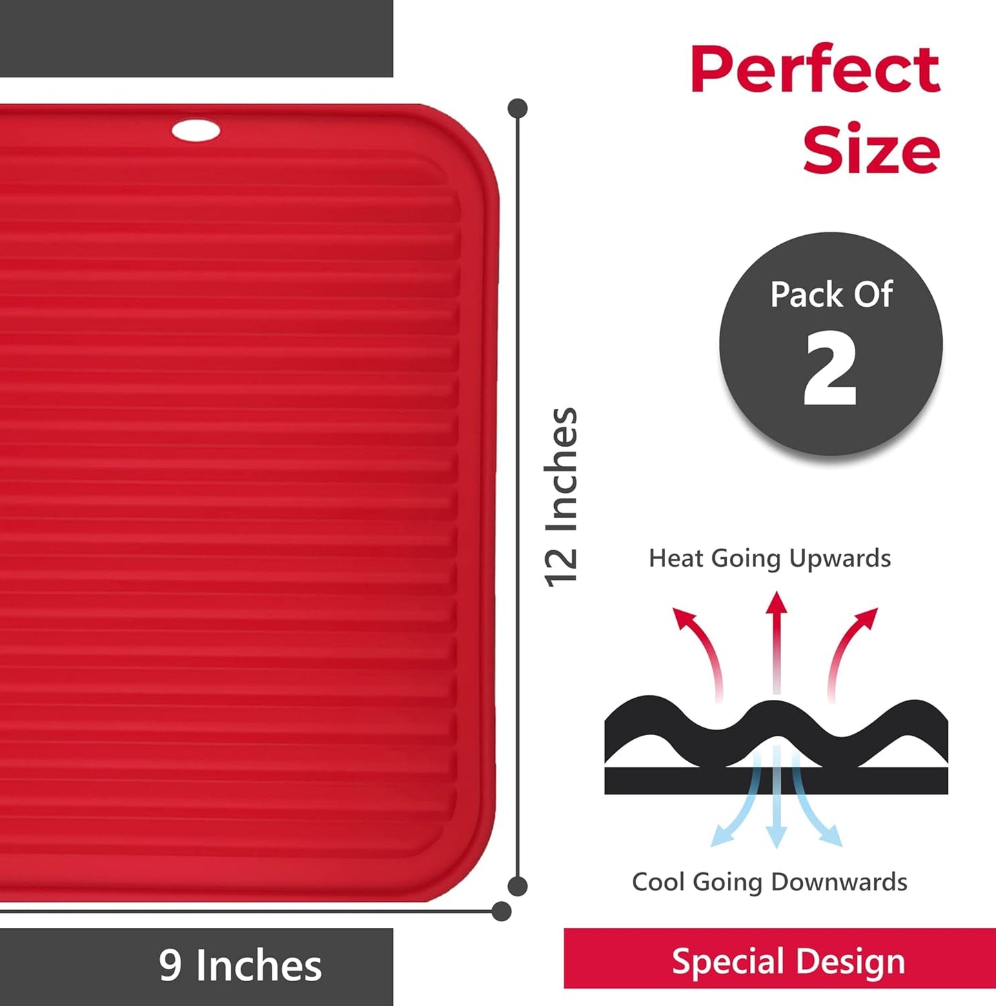 Silicone Trivets for Hot Dishes, Pots, Pans (2 Pack) - Heat-Resistant Pot Holders for Kitchen Countertop Mats - Silicone Trivet Mat (9 x 12 Inch) - Multipurpose Counter Pads (Black)