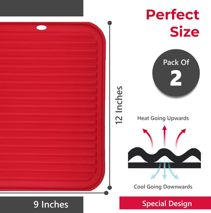 Silicone Trivets for Hot Dishes, Pots, Pans (2 Pack) - Heat-Resistant Pot Holders for Kitchen Countertop Mats - Silicone Trivet Mat (9 x 12 Inch) - Multipurpose Counter Pads (Black)