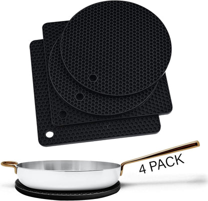 Silicone Trivets for Hot Dishes, Pots, Pans (2 Pack) - Heat-Resistant Pot Holders for Kitchen Countertop Mats - Silicone Trivet Mat (9 x 12 Inch) - Multipurpose Counter Pads (Black)