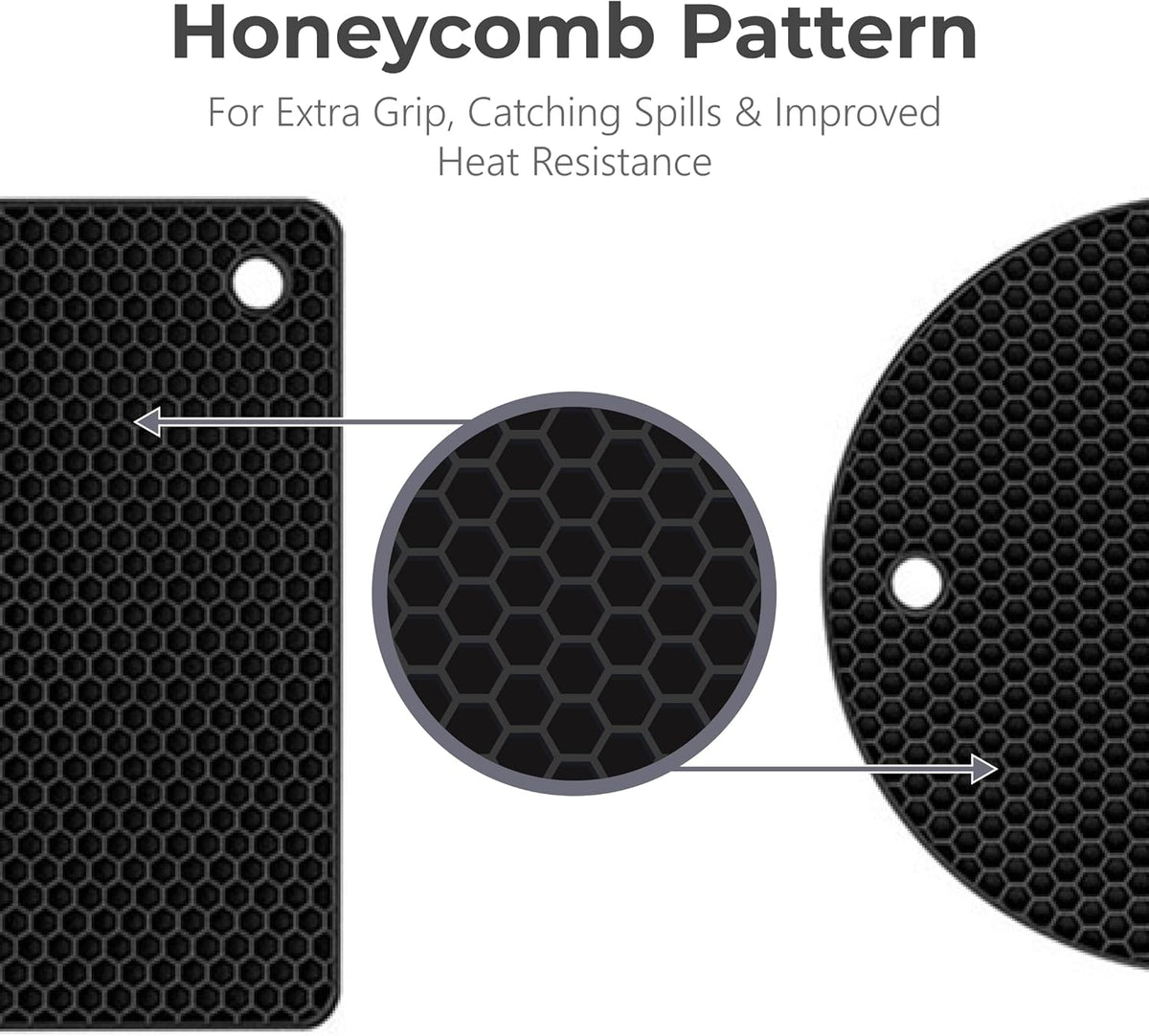 Silicone Trivets for Hot Dishes, Pots, Pans (2 Pack) - Heat-Resistant Pot Holders for Kitchen Countertop Mats - Silicone Trivet Mat (9 x 12 Inch) - Multipurpose Counter Pads (Black)