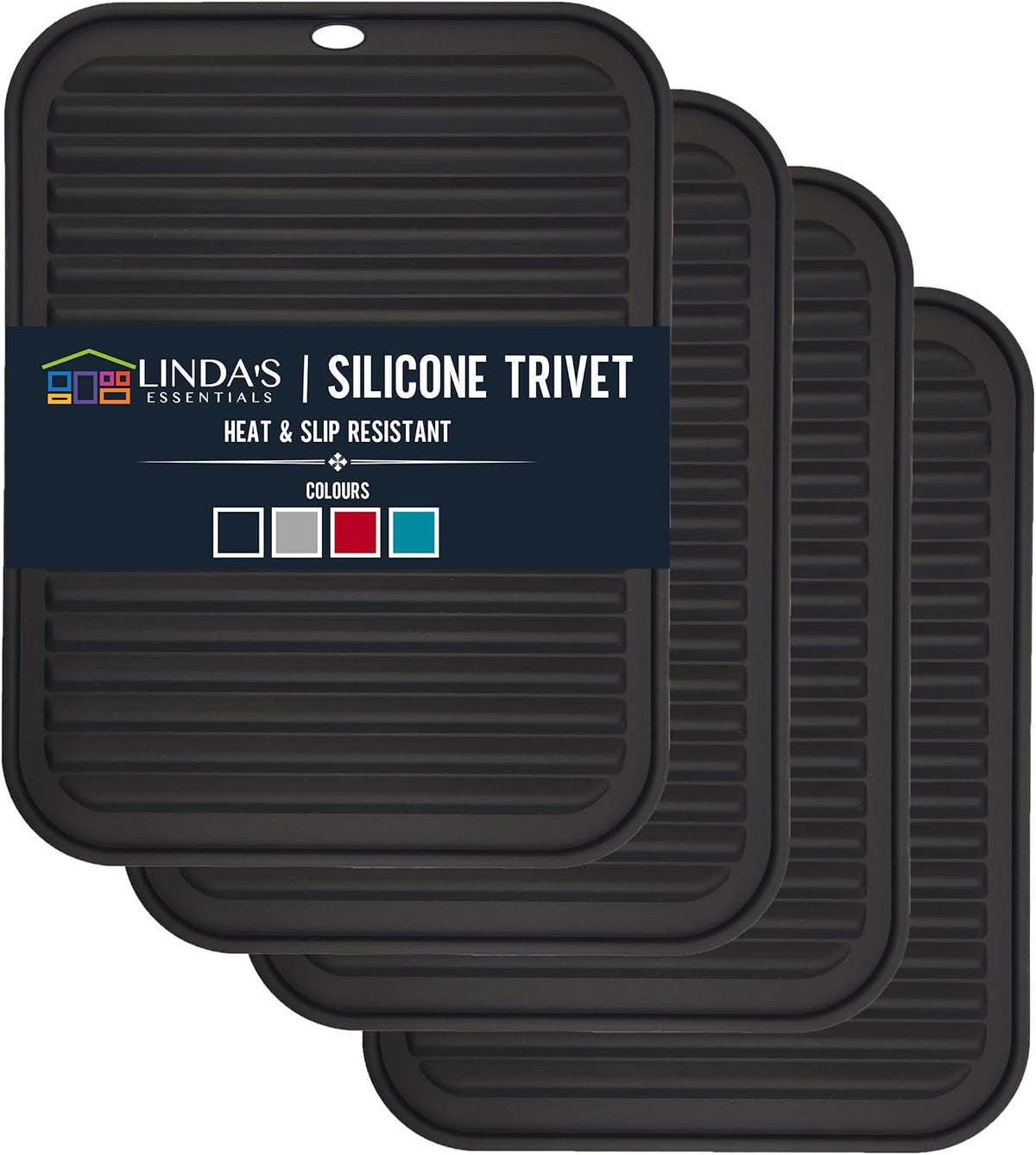 Silicone Trivets for Hot Dishes, Pots, Pans (2 Pack) - Heat-Resistant Pot Holders for Kitchen Countertop Mats - Silicone Trivet Mat (9 x 12 Inch) - Multipurpose Counter Pads (Black)