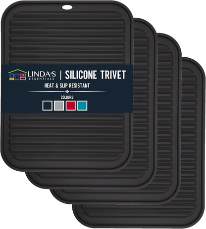 Silicone Trivets for Hot Dishes, Pots, Pans (2 Pack) - Heat-Resistant Pot Holders for Kitchen Countertop Mats - Silicone Trivet Mat (9 x 12 Inch) - Multipurpose Counter Pads (Black)