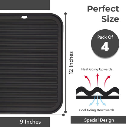 Silicone Trivets for Hot Dishes, Pots, Pans (2 Pack) - Heat-Resistant Pot Holders for Kitchen Countertop Mats - Silicone Trivet Mat (9 x 12 Inch) - Multipurpose Counter Pads (Black)