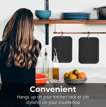 Silicone Trivets for Hot Dishes, Pots, Pans (2 Pack) - Heat-Resistant Pot Holders for Kitchen Countertop Mats - Silicone Trivet Mat (9 x 12 Inch) - Multipurpose Counter Pads (Black)