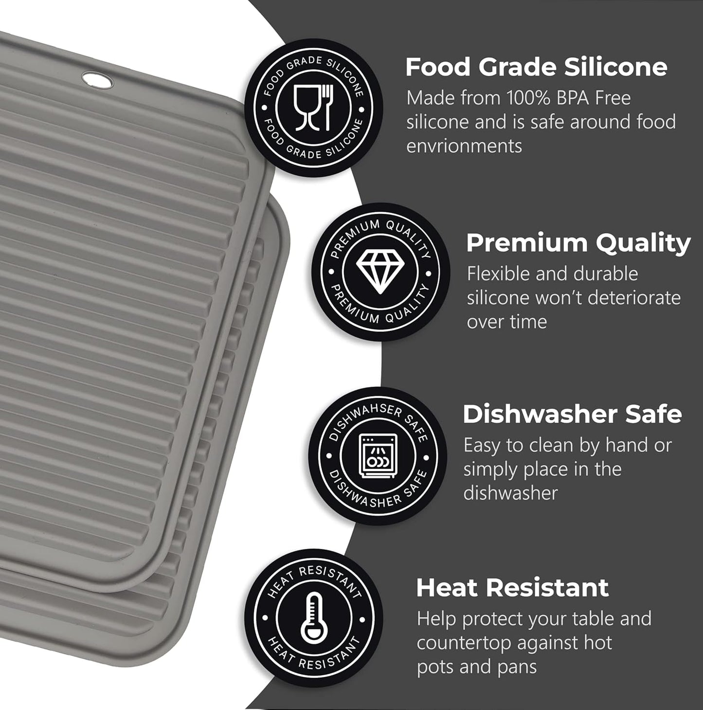 Silicone Trivets for Hot Dishes, Pots, Pans (2 Pack) - Heat-Resistant Pot Holders for Kitchen Countertop Mats - Silicone Trivet Mat (9 x 12 Inch) - Multipurpose Counter Pads (Black)