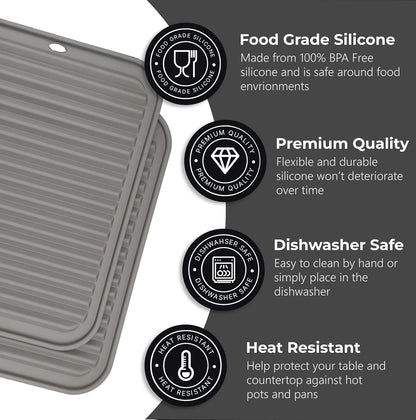 Silicone Trivets for Hot Dishes, Pots, Pans (2 Pack) - Heat-Resistant Pot Holders for Kitchen Countertop Mats - Silicone Trivet Mat (9 x 12 Inch) - Multipurpose Counter Pads (Black)