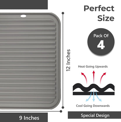 Silicone Trivets for Hot Dishes, Pots, Pans (2 Pack) - Heat-Resistant Pot Holders for Kitchen Countertop Mats - Silicone Trivet Mat (9 x 12 Inch) - Multipurpose Counter Pads (Black)