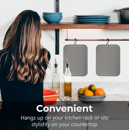 Silicone Trivets for Hot Dishes, Pots, Pans (2 Pack) - Heat-Resistant Pot Holders for Kitchen Countertop Mats - Silicone Trivet Mat (9 x 12 Inch) - Multipurpose Counter Pads (Black)