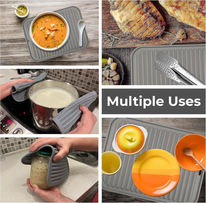 Silicone Trivets for Hot Dishes, Pots, Pans (2 Pack) - Heat-Resistant Pot Holders for Kitchen Countertop Mats - Silicone Trivet Mat (9 x 12 Inch) - Multipurpose Counter Pads (Black)