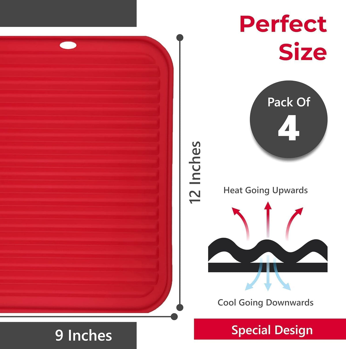 Silicone Trivets for Hot Dishes, Pots, Pans (2 Pack) - Heat-Resistant Pot Holders for Kitchen Countertop Mats - Silicone Trivet Mat (9 x 12 Inch) - Multipurpose Counter Pads (Black)