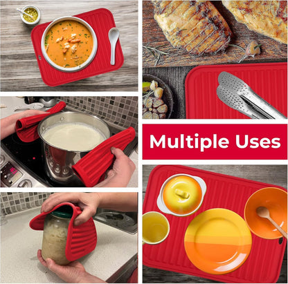 Silicone Trivets for Hot Dishes, Pots, Pans (2 Pack) - Heat-Resistant Pot Holders for Kitchen Countertop Mats - Silicone Trivet Mat (9 x 12 Inch) - Multipurpose Counter Pads (Black)