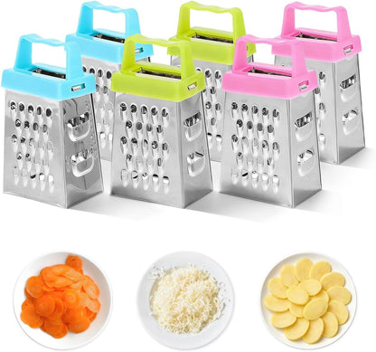 6 Pcs Mini Cheese Grater Set, 4-Sided Stainless Steel Small Box Graters for Kitchen, Portable Vegetable Shredder & Lemon Zester, Ideal for Garlic, Ginger, Chocolate (Blue, Green, Rose Red)