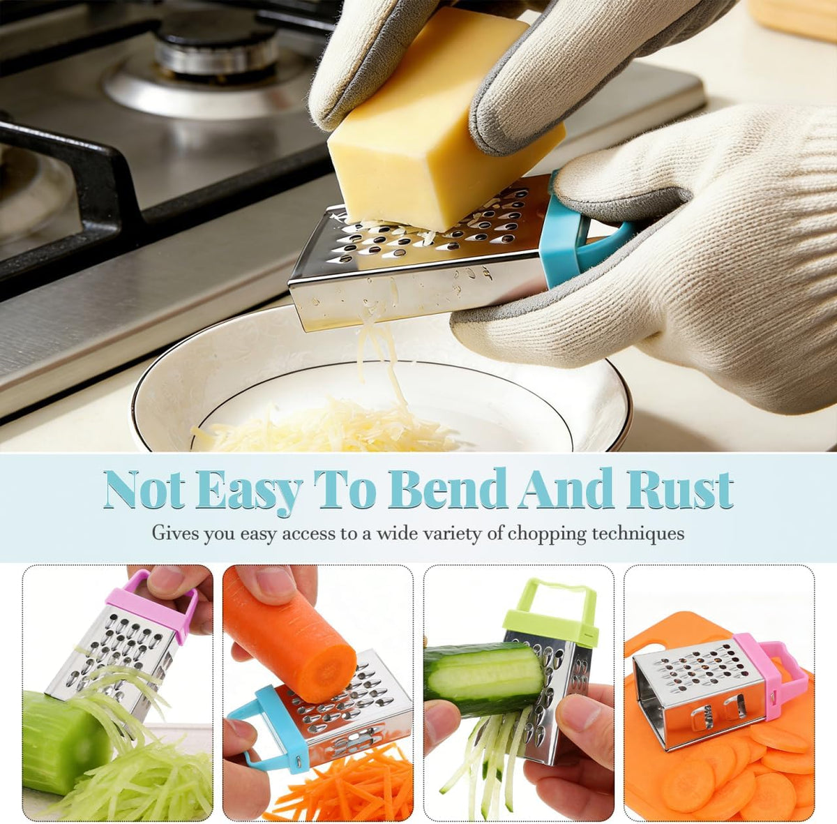 6 Pcs Mini Cheese Grater Set, 4-Sided Stainless Steel Small Box Graters for Kitchen, Portable Vegetable Shredder & Lemon Zester, Ideal for Garlic, Ginger, Chocolate (Blue, Green, Rose Red)