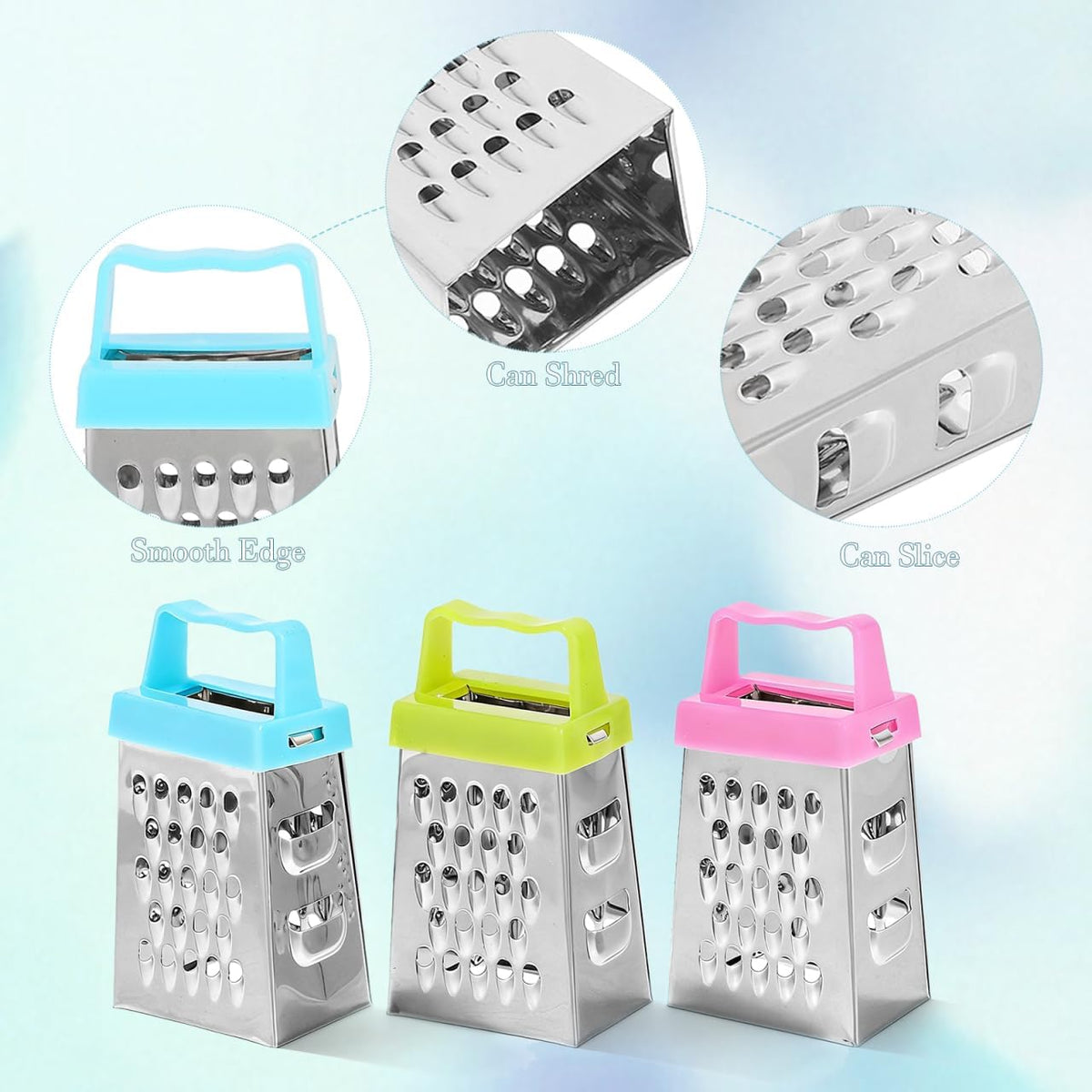 6 Pcs Mini Cheese Grater Set, 4-Sided Stainless Steel Small Box Graters for Kitchen, Portable Vegetable Shredder & Lemon Zester, Ideal for Garlic, Ginger, Chocolate (Blue, Green, Rose Red)