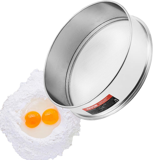 Flour Sieve, 10 Mesh Sifter, 304 Stainless Steel Food-grade Fine Mesh Strainer, Dia. 12.6" for Baking, 5 Sizes Mesh Hole for Mungbean, Rice, Pearl Powder
