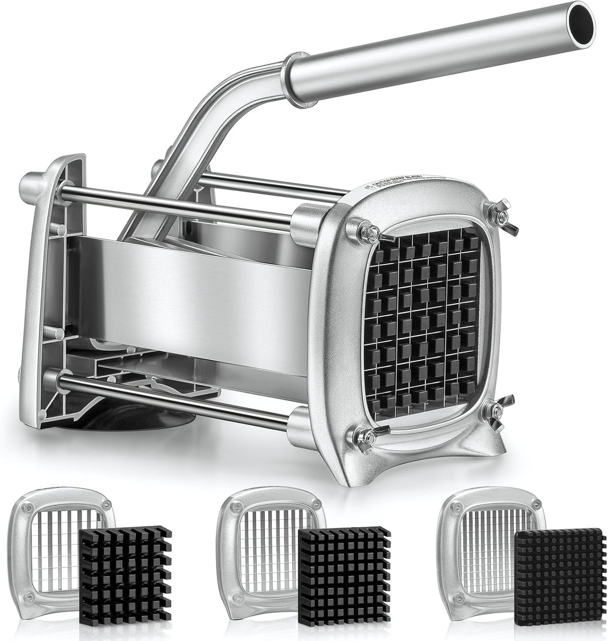 Professional Stainless Steel French Fry Cutter, 3 Blades (1/2", 3/8", 1/4") for Potatoes, Carrots, Apples, Commercial & Home Use