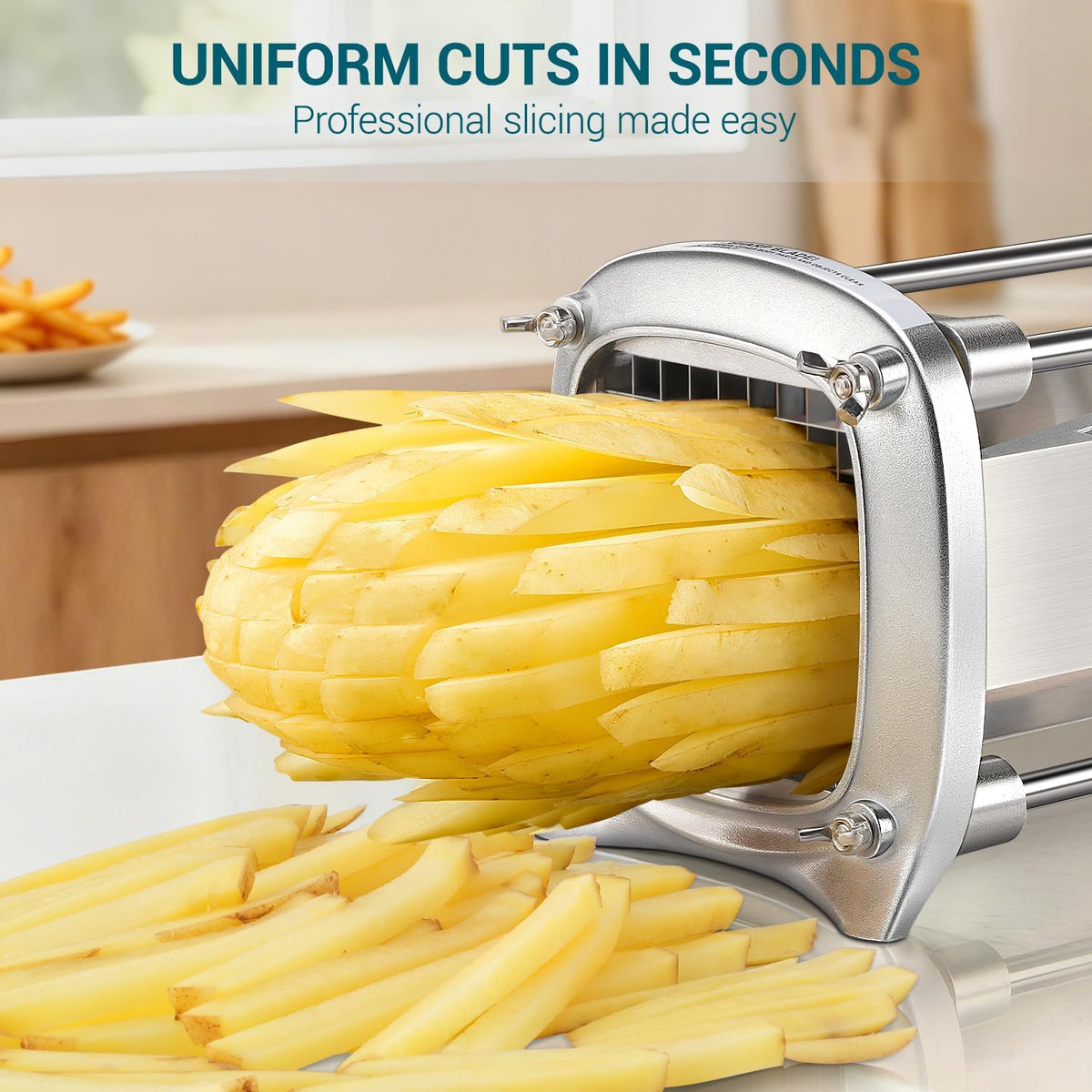 Professional Stainless Steel French Fry Cutter, 3 Blades (1/2", 3/8", 1/4") for Potatoes, Carrots, Apples, Commercial & Home Use