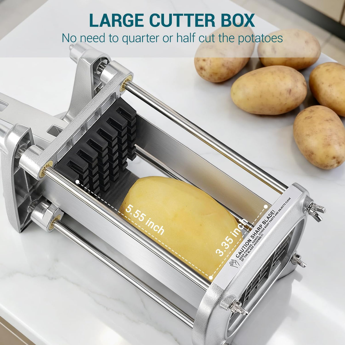Professional Stainless Steel French Fry Cutter, 3 Blades (1/2", 3/8", 1/4") for Potatoes, Carrots, Apples, Commercial & Home Use