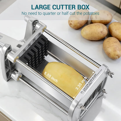 Professional Stainless Steel French Fry Cutter, 3 Blades (1/2", 3/8", 1/4") for Potatoes, Carrots, Apples, Commercial & Home Use