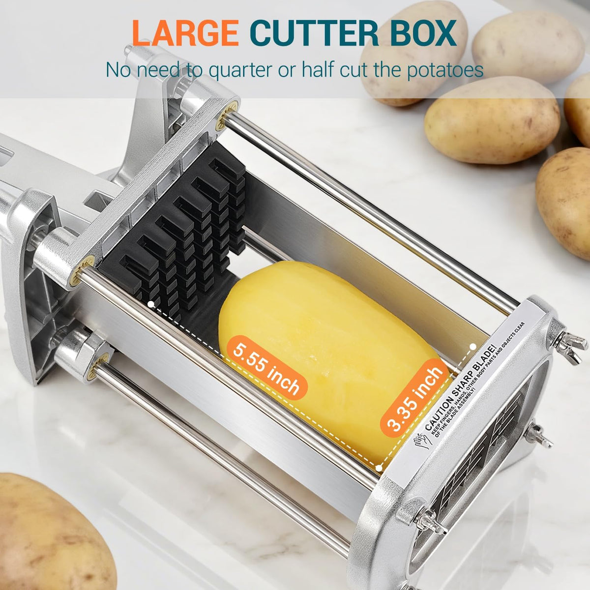 Professional Stainless Steel French Fry Cutter, 3 Blades (1/2", 3/8", 1/4") for Potatoes, Carrots, Apples, Commercial & Home Use