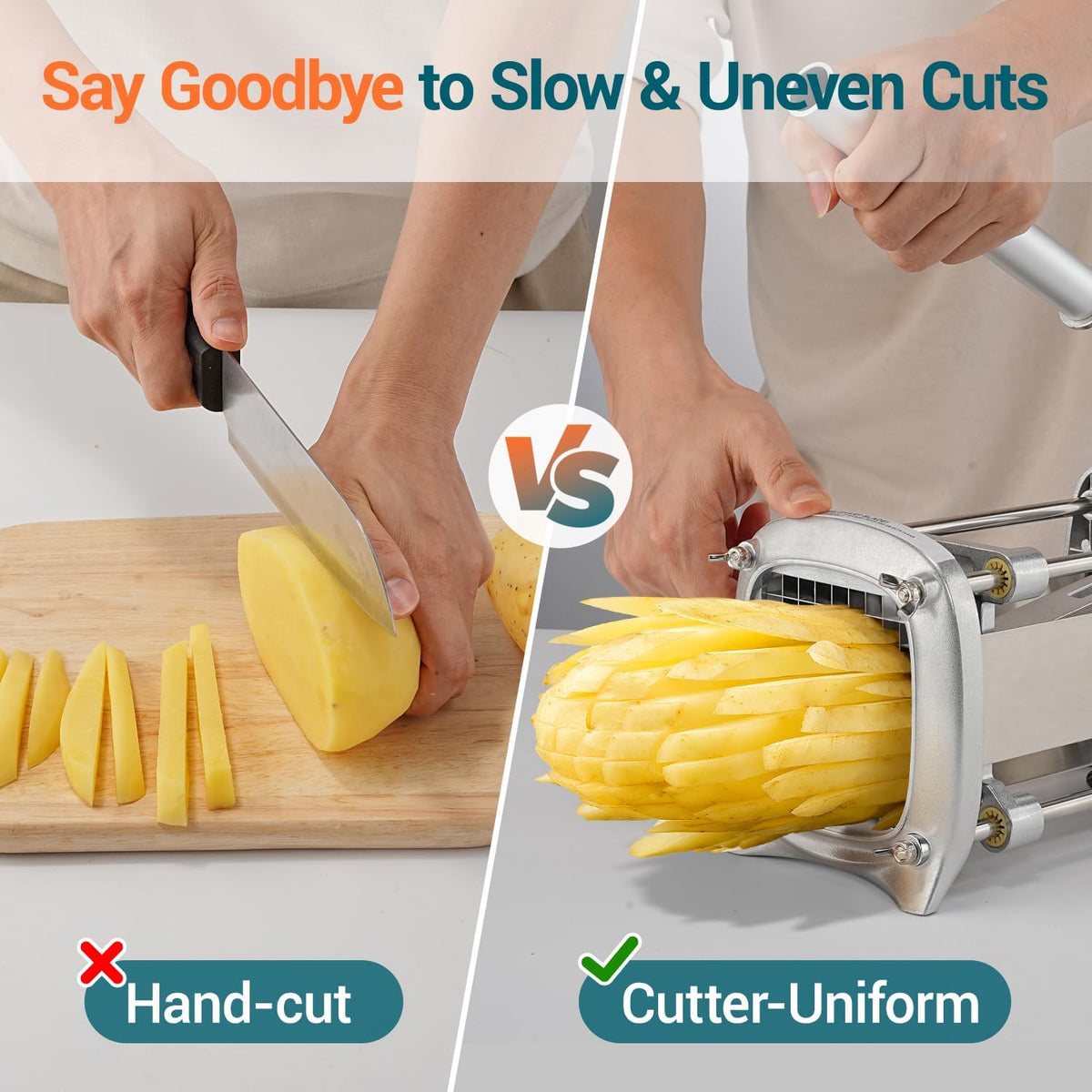 Professional Stainless Steel French Fry Cutter, 3 Blades (1/2", 3/8", 1/4") for Potatoes, Carrots, Apples, Commercial & Home Use