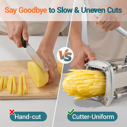 Professional Stainless Steel French Fry Cutter, 3 Blades (1/2", 3/8", 1/4") for Potatoes, Carrots, Apples, Commercial & Home Use