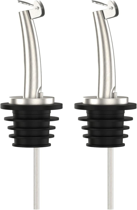 2 Pcs Oil Spout Liquor Bottle Pourer Spouts Stainless Steel Speed Pour Spouts Olive Oil Dispenser Spout for About 3/4" Bottle Mouth, with Flip Top