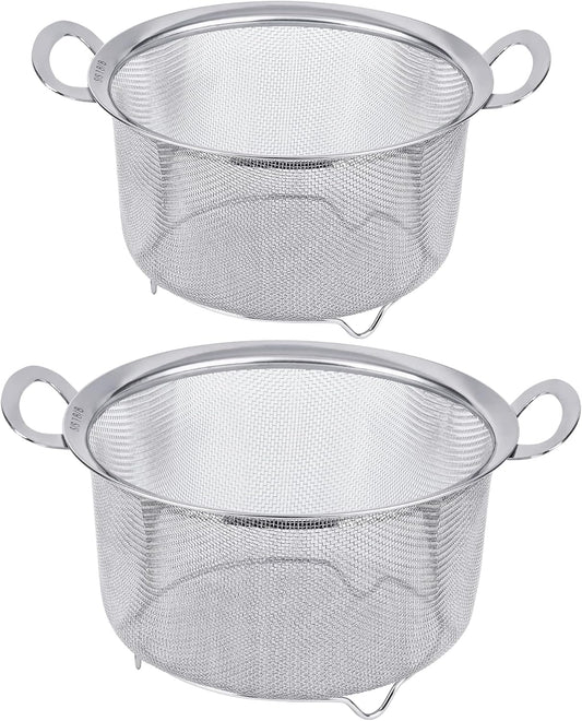 2 Pack Strainers for Kitchen, 18/8 Stainless Steel Colander with Handles, Fine Mesh Strainer for Pasta, Rice and Fruit, Sieve with Resting Feet to Strain, Rinse, Steam or Cook Vegetables