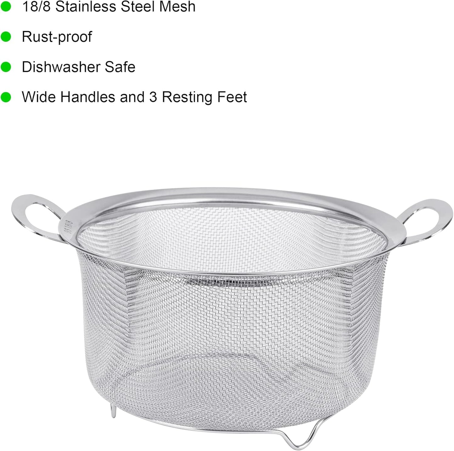 2 Pack Strainers for Kitchen, 18/8 Stainless Steel Colander with Handles, Fine Mesh Strainer for Pasta, Rice and Fruit, Sieve with Resting Feet to Strain, Rinse, Steam or Cook Vegetables