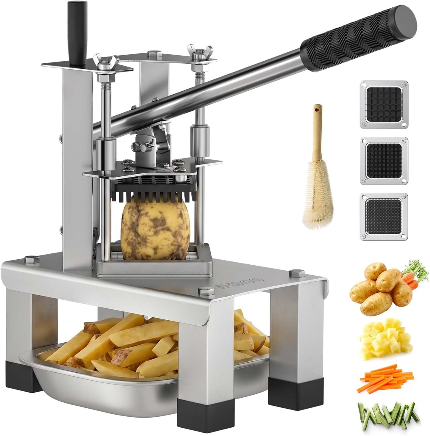 French Fry Cutter for Potato, Professional Potato Cutter Slicer | with 3/8", 1/2", 1/4" Stainless Steel Blades Stainless Steel Vegetable Chopper for Potato,Carrot,Cucumber,Onion,Home Use