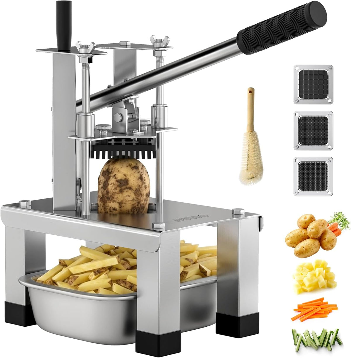 French Fry Cutter for Potato, Professional Potato Cutter Slicer | with 3/8", 1/2", 1/4" Stainless Steel Blades Stainless Steel Vegetable Chopper for Potato,Carrot,Cucumber,Onion,Home Use