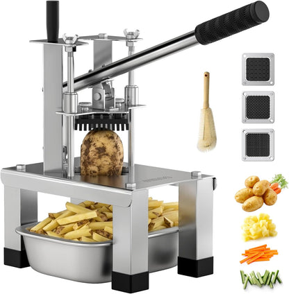 French Fry Cutter for Potato, Professional Potato Cutter Slicer | with 3/8", 1/2", 1/4" Stainless Steel Blades Stainless Steel Vegetable Chopper for Potato,Carrot,Cucumber,Onion,Home Use