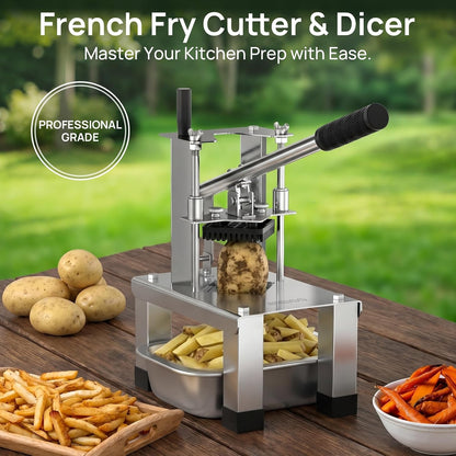 French Fry Cutter for Potato, Professional Potato Cutter Slicer | with 3/8", 1/2", 1/4" Stainless Steel Blades Stainless Steel Vegetable Chopper for Potato,Carrot,Cucumber,Onion,Home Use