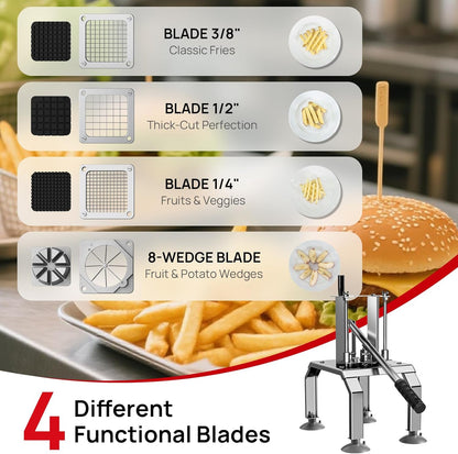 French Fry Cutter for Potato, Professional Potato Cutter Slicer | with 3/8", 1/2", 1/4" Stainless Steel Blades Stainless Steel Vegetable Chopper for Potato,Carrot,Cucumber,Onion,Home Use