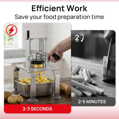 French Fry Cutter for Potato, Professional Potato Cutter Slicer | with 3/8", 1/2", 1/4" Stainless Steel Blades Stainless Steel Vegetable Chopper for Potato,Carrot,Cucumber,Onion,Home Use
