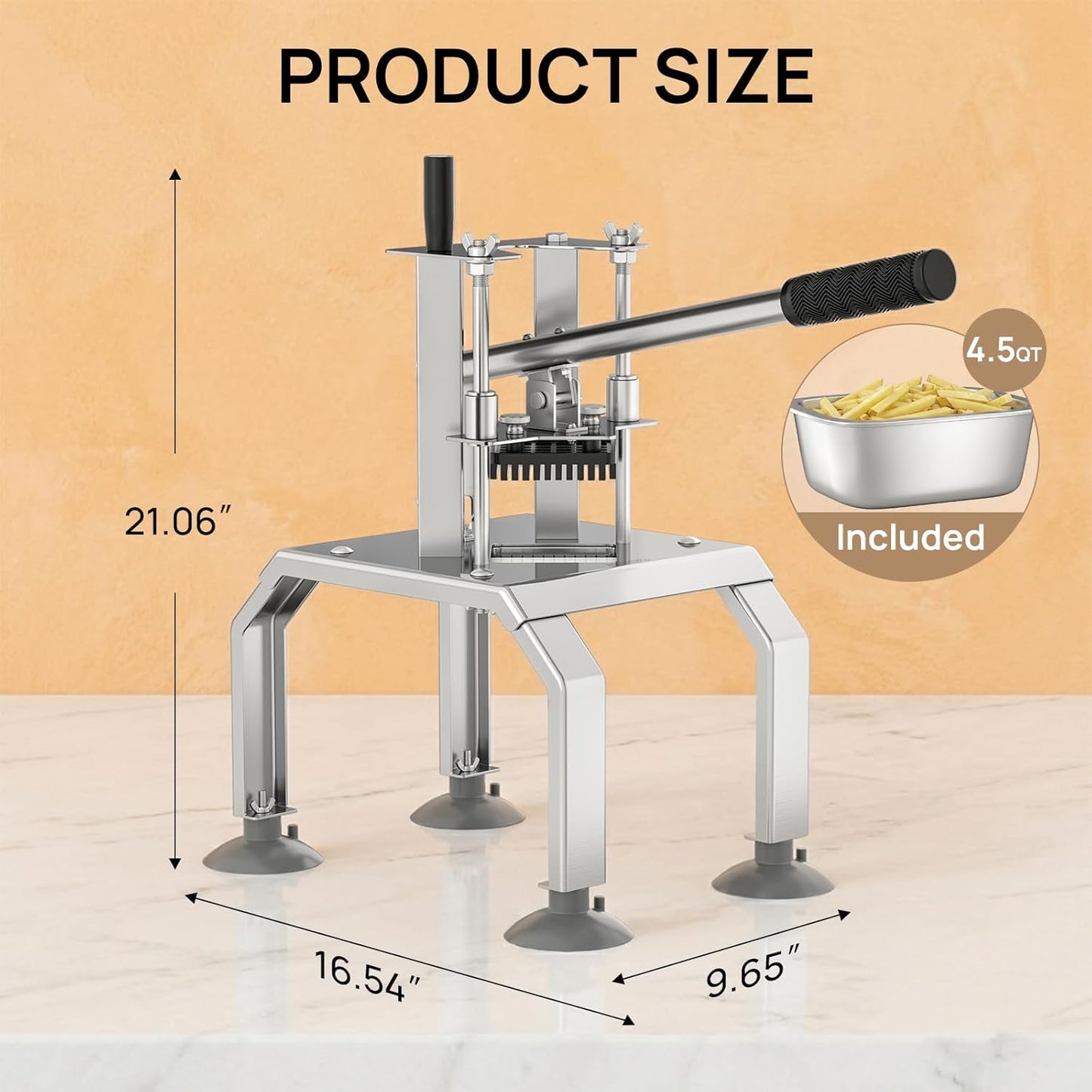 French Fry Cutter for Potato, Professional Potato Cutter Slicer | with 3/8", 1/2", 1/4" Stainless Steel Blades Stainless Steel Vegetable Chopper for Potato,Carrot,Cucumber,Onion,Home Use